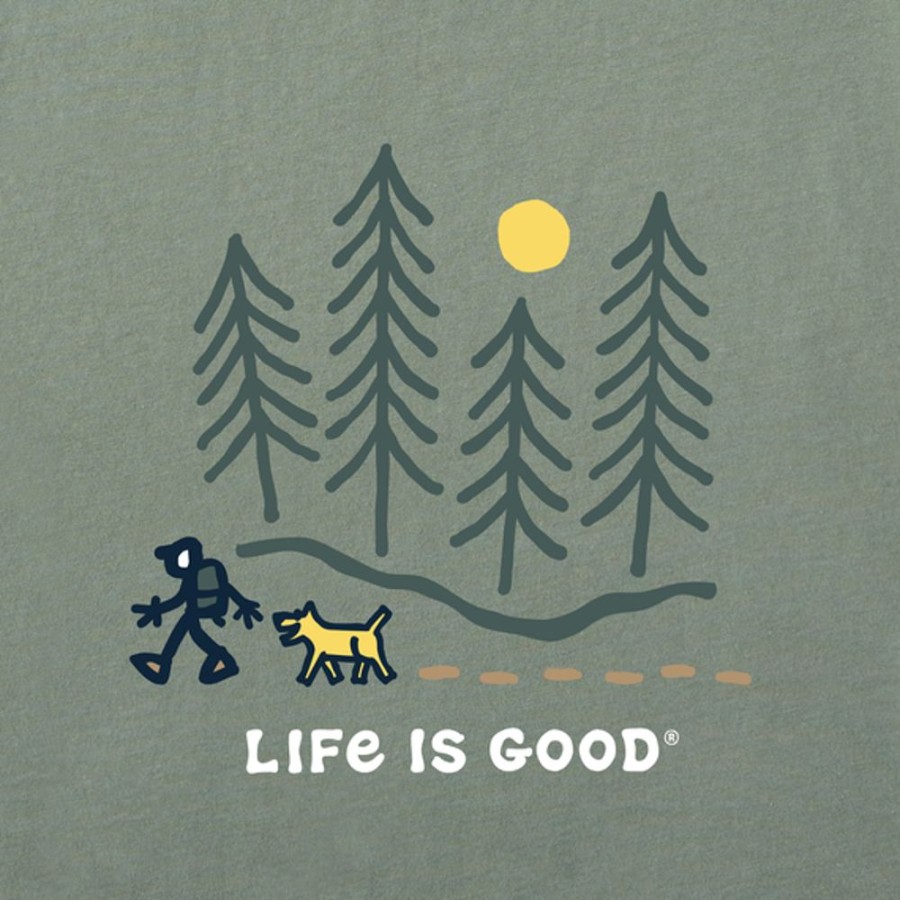 Men Life is Good Graphic Tees | Men'S Hiking Through The Woods Short Sleeve Tee Moss Green