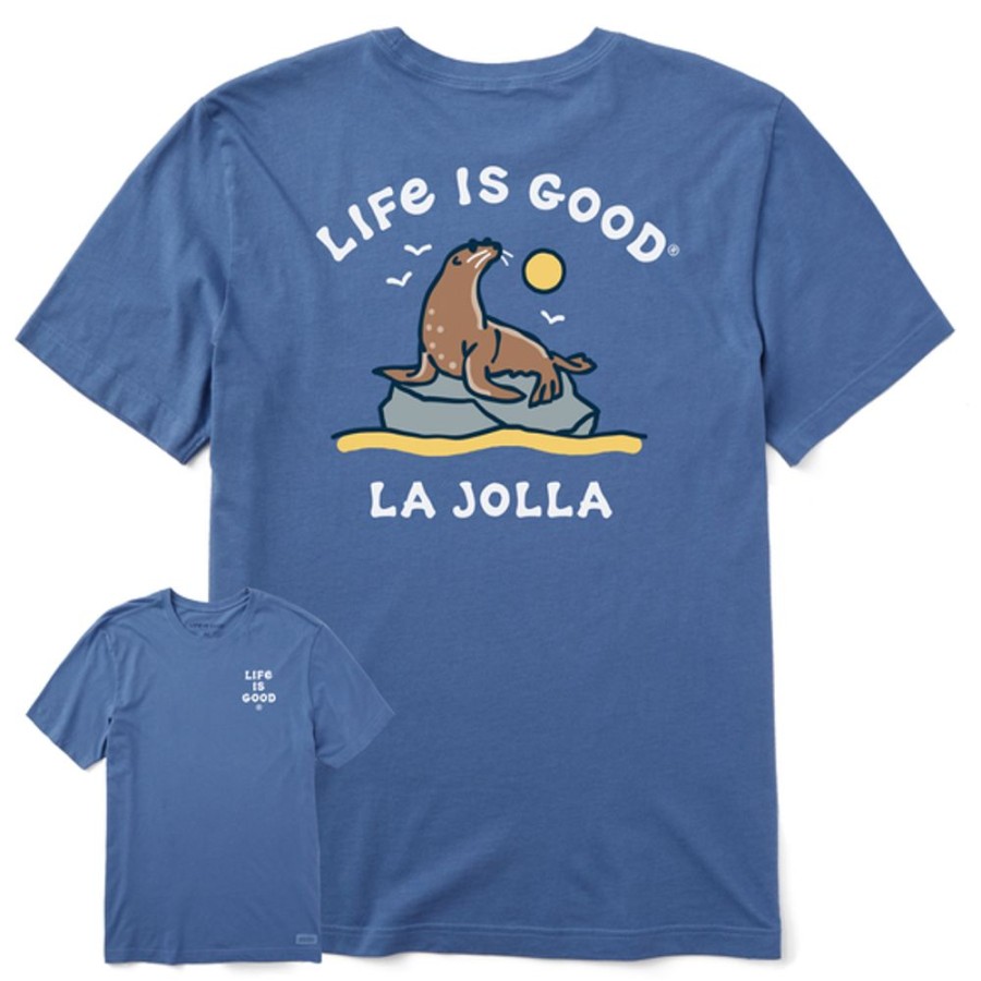 Men Life is Good Graphic Tees | Men'S La Jolla Sea Lion Crusher Tee Vintage Blue