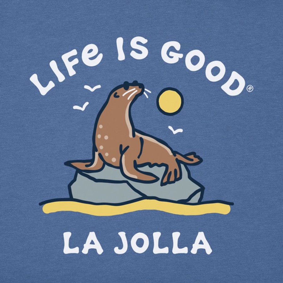 Men Life is Good Graphic Tees | Men'S La Jolla Sea Lion Crusher Tee Vintage Blue