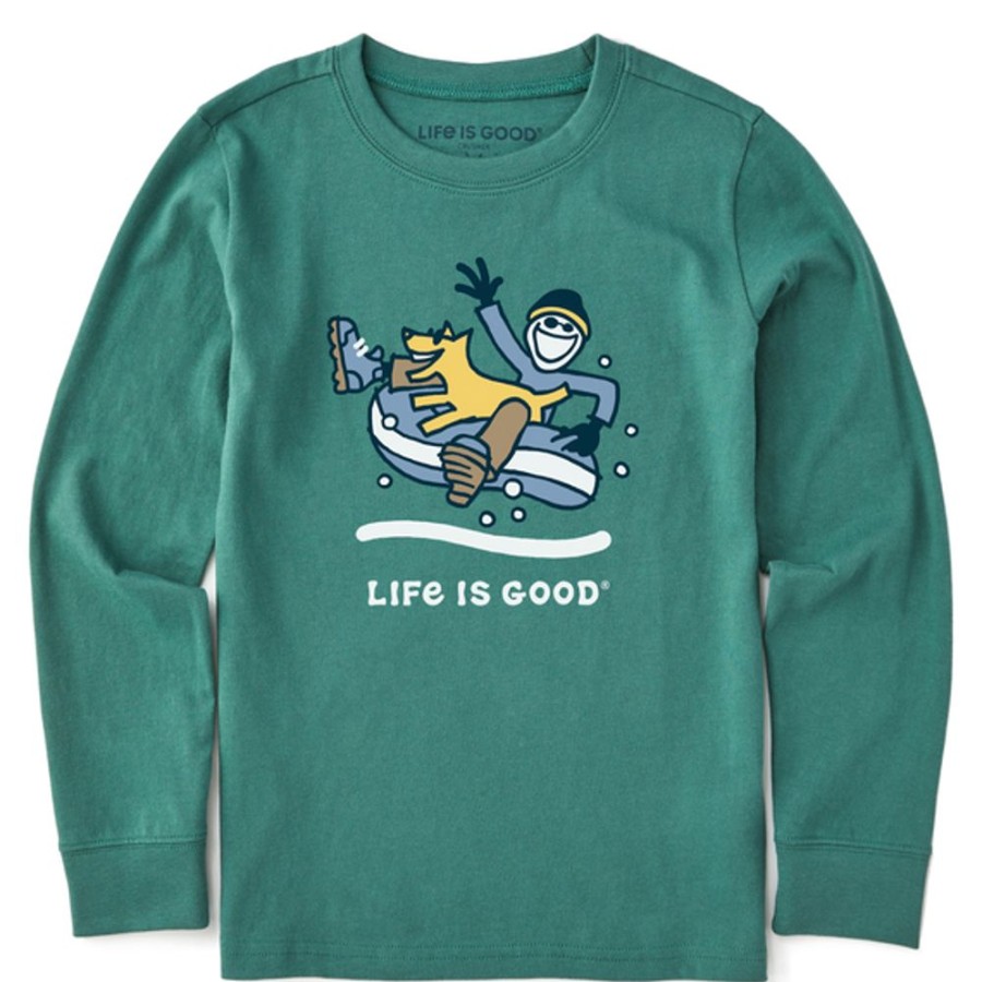 Kids Life is Good Graphic Tees | Kids Jake & Rocket Snowtube Long Sleeve Crusher Tee Spruce Green