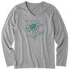 Women Life is Good Graphic Tees | Women'S Sunflower Bees Long Sleeve Crusher Vee Heather Gray