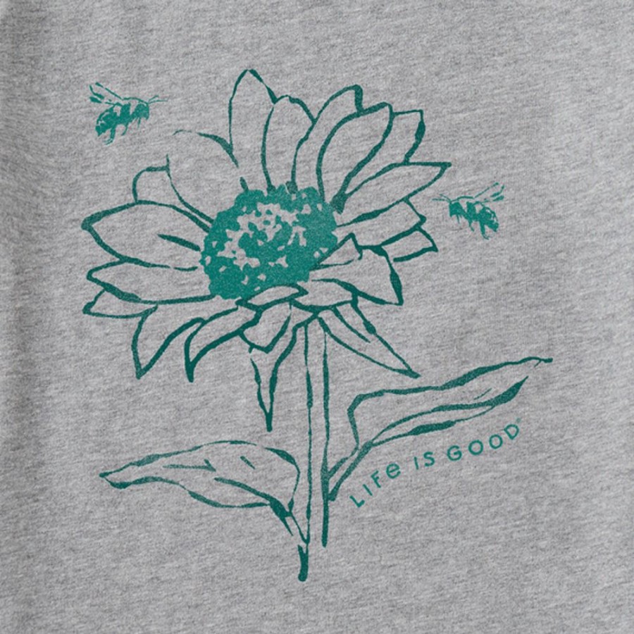 Women Life is Good Graphic Tees | Women'S Sunflower Bees Long Sleeve Crusher Vee Heather Gray