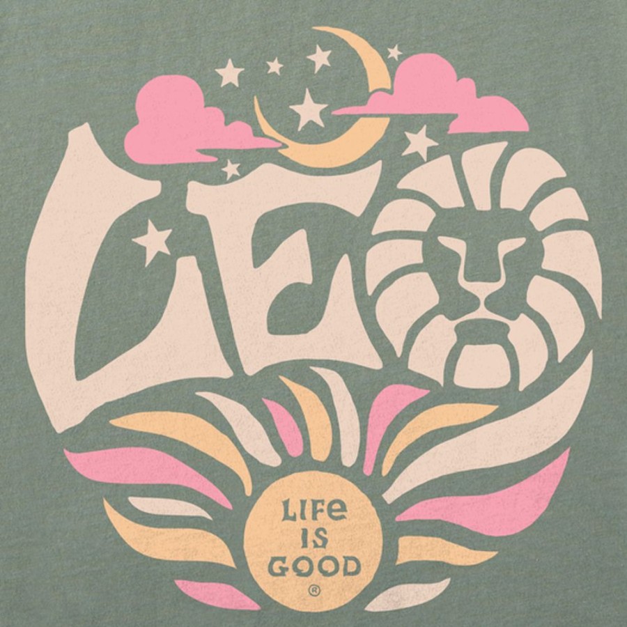 Women Life is Good Boxy Tees | Women'S Leo Zodiac Vibes Boxy Crusher Tee Moss Green