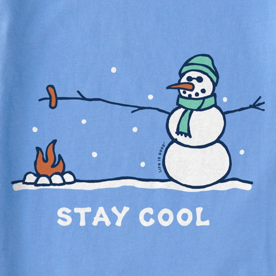 Kids Life is Good Graphic Tees | Kids Vintage Stay Cool Snowman Long Sleeve Crusher Tee Cornflower Blue