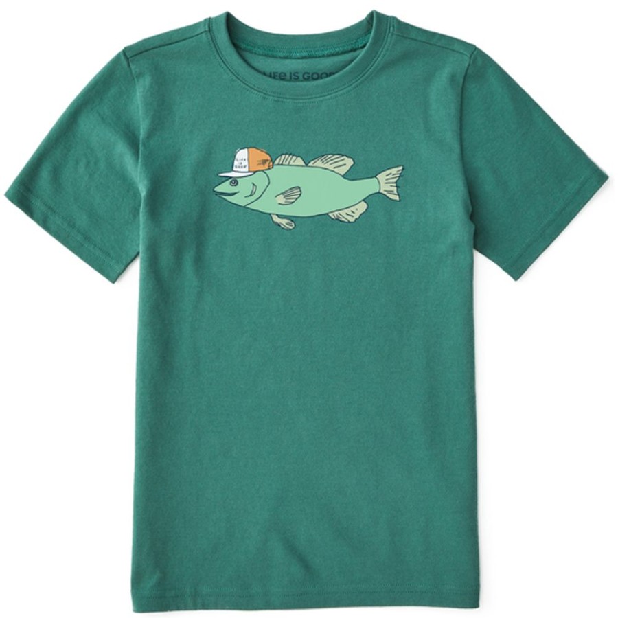 Kids Life is Good Graphic Tees | Kids Quirky Large Mouth Bass Crusher Tee Spruce Green