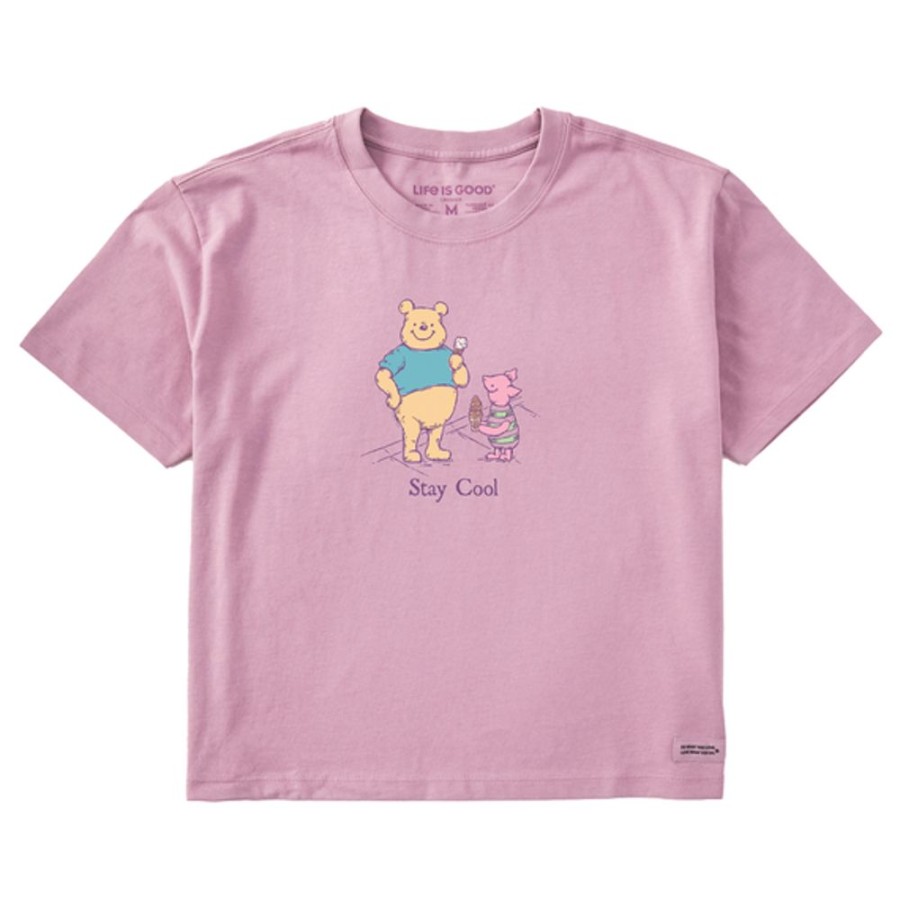 Women Life is Good Boxy Tees | Women'S Storybook Winnie & P Stay Cool Ice Cream Boxy Crusher Tee Violet Purple