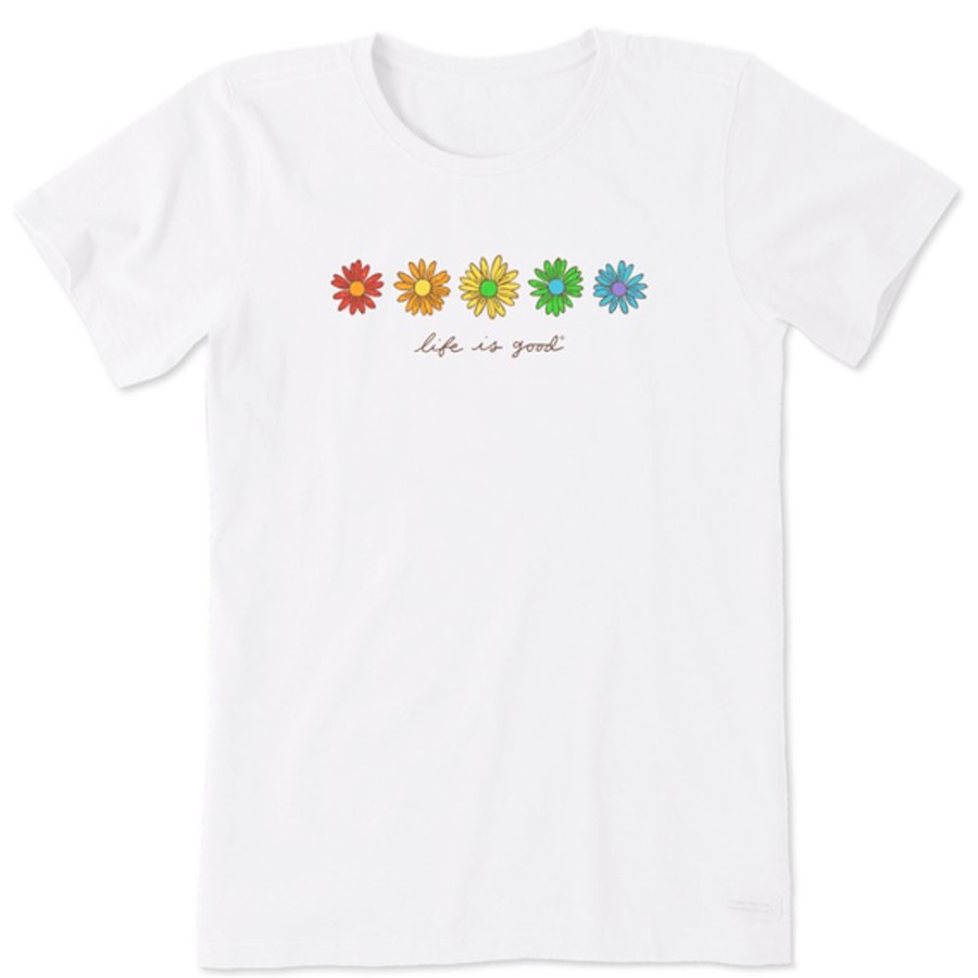 Women Life is Good Graphic Tees | Women'S Realaxed Daisy Spectrum Short Sleeve Tee Cloud White