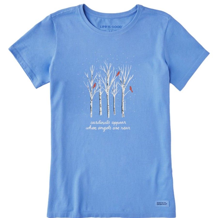 Women Life is Good Graphic Tees | Women'S Cardinals Appear Birch Trees Crusher Tee Cornflower Blue