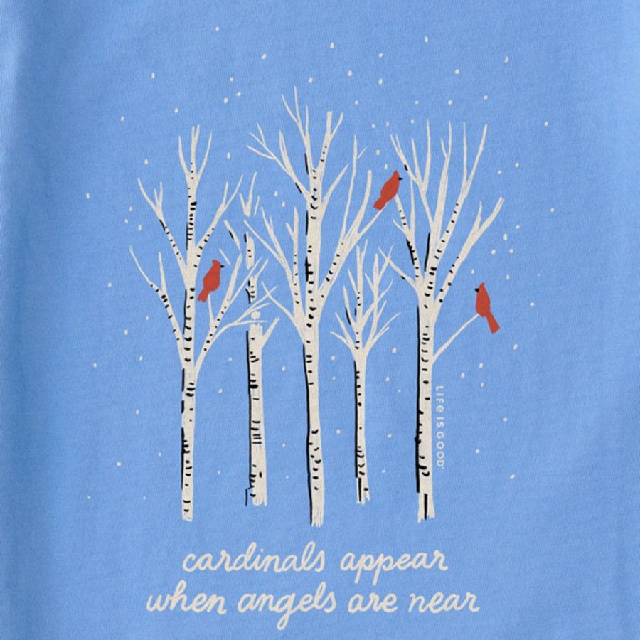 Women Life is Good Graphic Tees | Women'S Cardinals Appear Birch Trees Crusher Tee Cornflower Blue