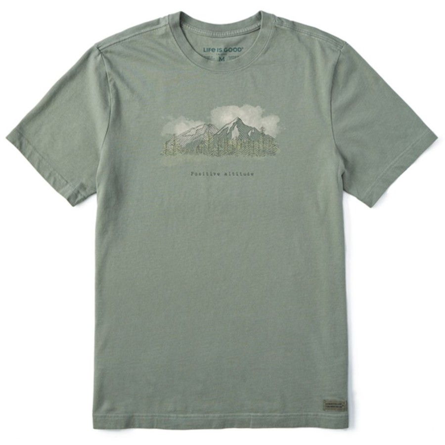 Men Life is Good Graphic Tees | Men'S Fineline Positive Altitude Mountains Crusher Tee Moss Green