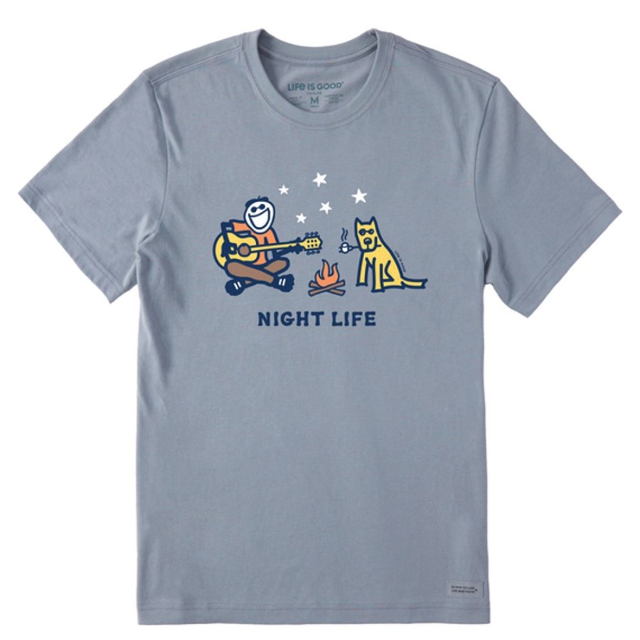 Men Life is Good Graphic Tees | Men'S Night Life Short Sleeve Tee Stone Blue