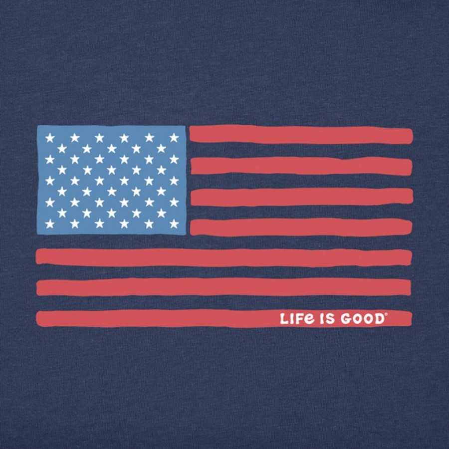 Kids Life is Good Graphic Tees | Kids Big Kids Us Flag Long Sleeve Crusher Tee Darkest Blue