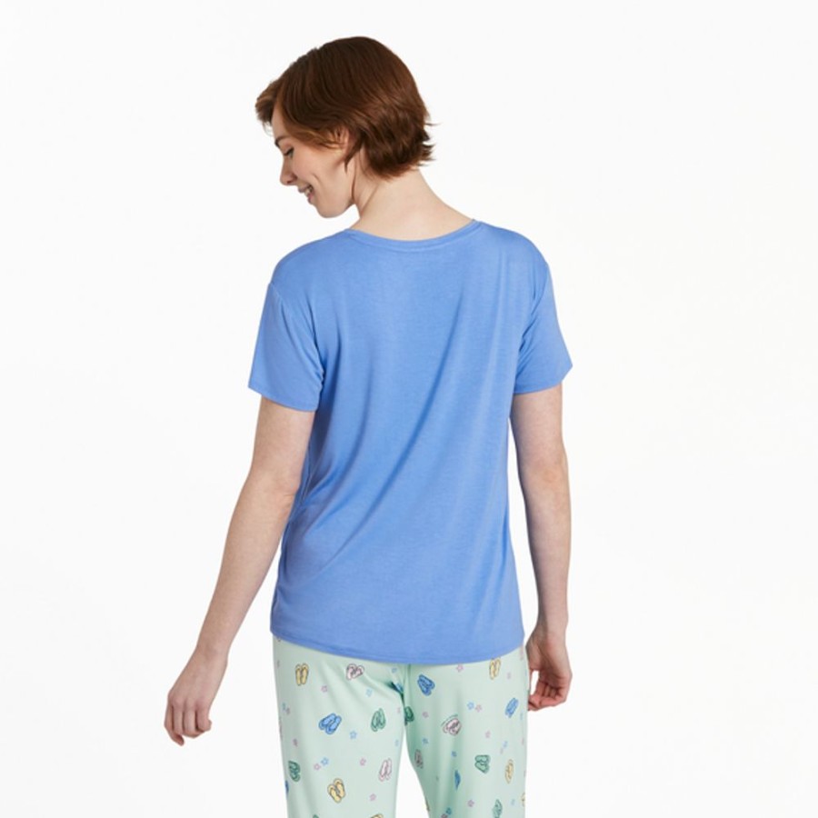 Women Life is Good Sleepwear | Women'S Flower Flips Lightweight Sleep Tee Cornflower Blue