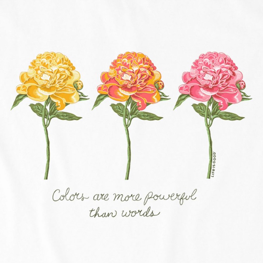 Women Life is Good Graphic Tees | Women'S 3 Botanical Peonies Short Sleeve Vee Cloud White