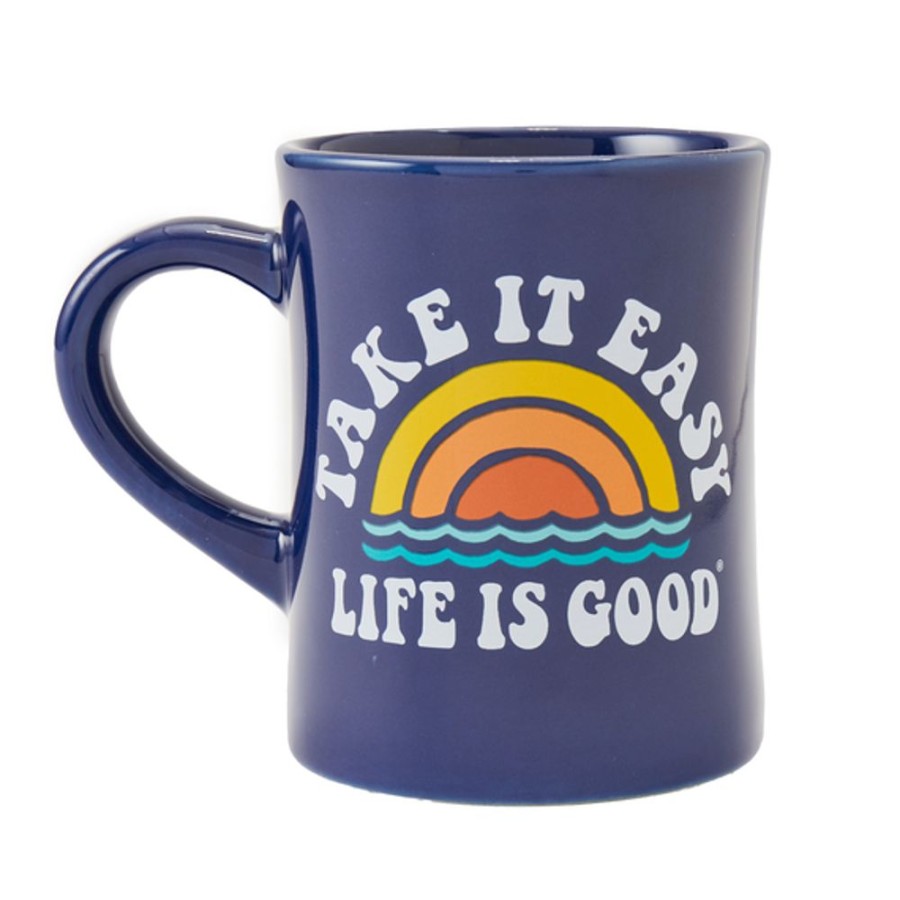 Home Life is Good Mugs | Take It Easy Rainbow Waves Diner Mug Darkest Blue