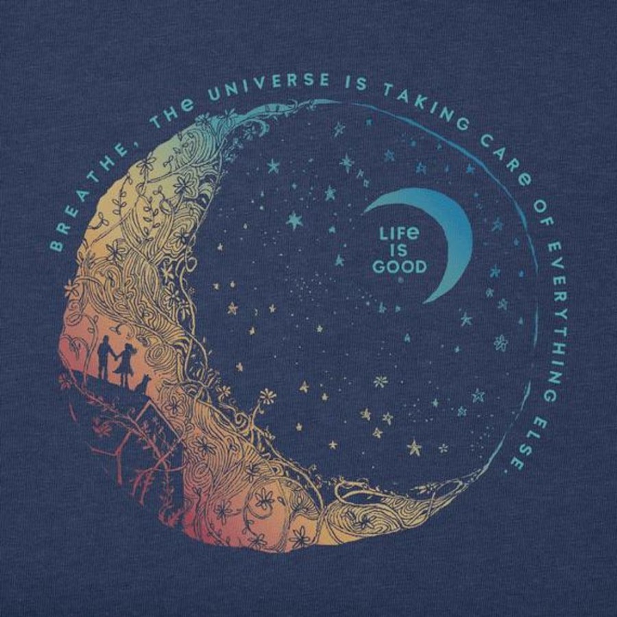 Men Life is Good Graphic Tees | Men'S Breathe Moon Long Sleeve Crusher Tee Darkest Blue