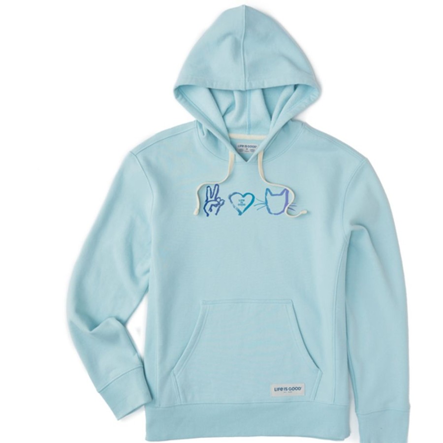 Women Life is Good Sweatshirts & Hoodies | Women'S Peace Love Cat Simply True Fleece Hoodie Beach Blue