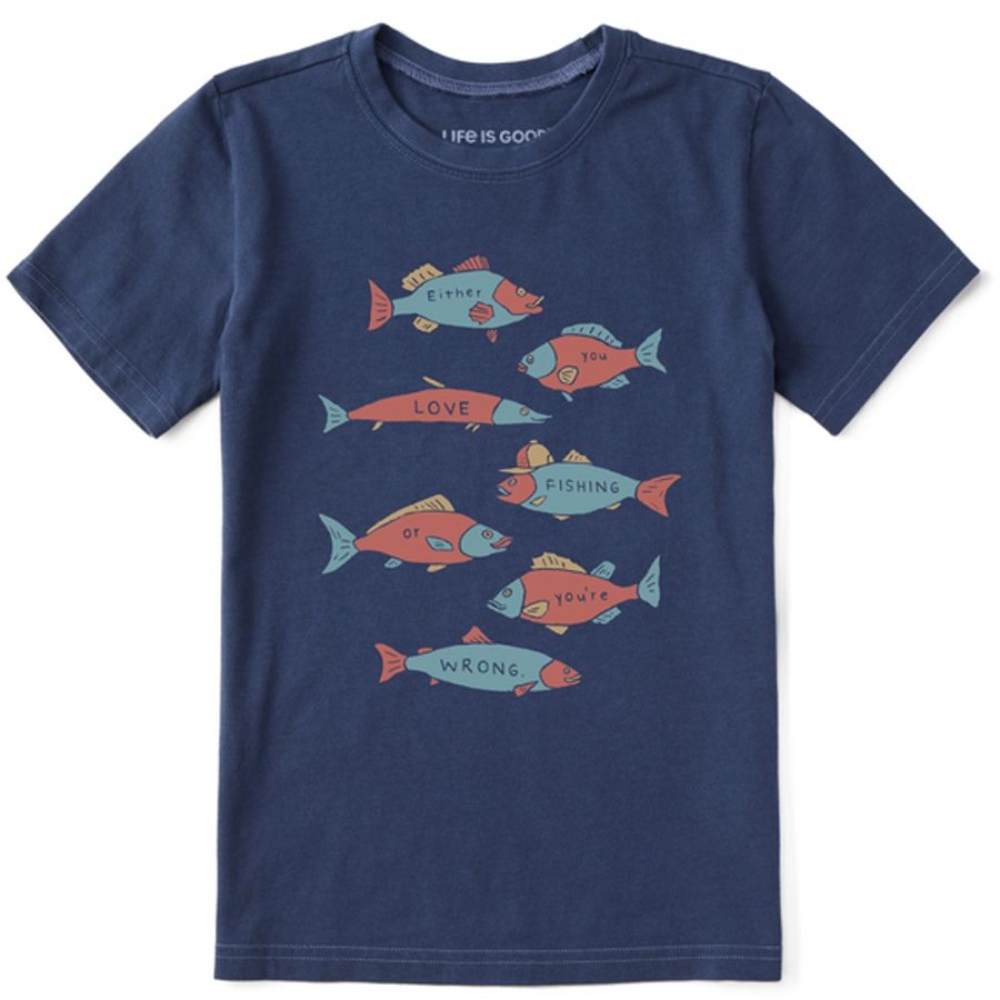 Kids Life is Good Graphic Tees | Kids Quirky Love Fish Crusher Tee Darkest Blue