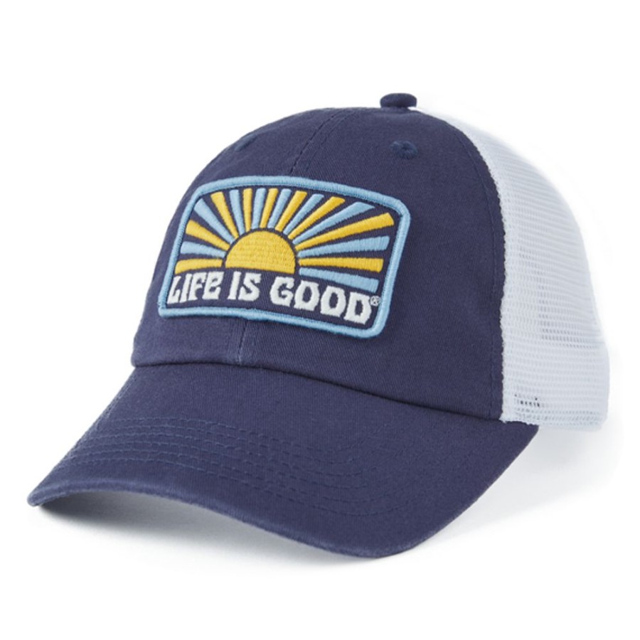 Women Life is Good Hats | Horizontal Sunburst Soft Mesh Back Cap Darkest Blue