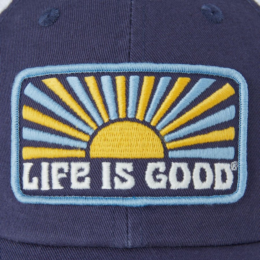 Women Life is Good Hats | Horizontal Sunburst Soft Mesh Back Cap Darkest Blue