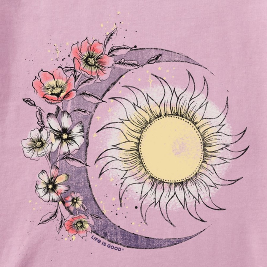 Women Life is Good Graphic Tees | Women'S Moon Flower Boxy Crusher Tee Violet Purple