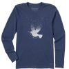 Women Life is Good Graphic Tees | Women'S Peace Dove Of Stars Long Sleeve Crusher Tee Darkest Blue