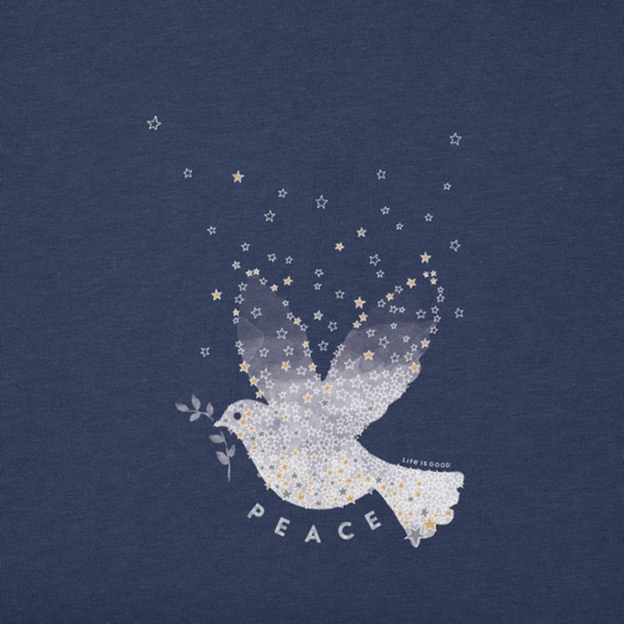 Women Life is Good Graphic Tees | Women'S Peace Dove Of Stars Long Sleeve Crusher Tee Darkest Blue