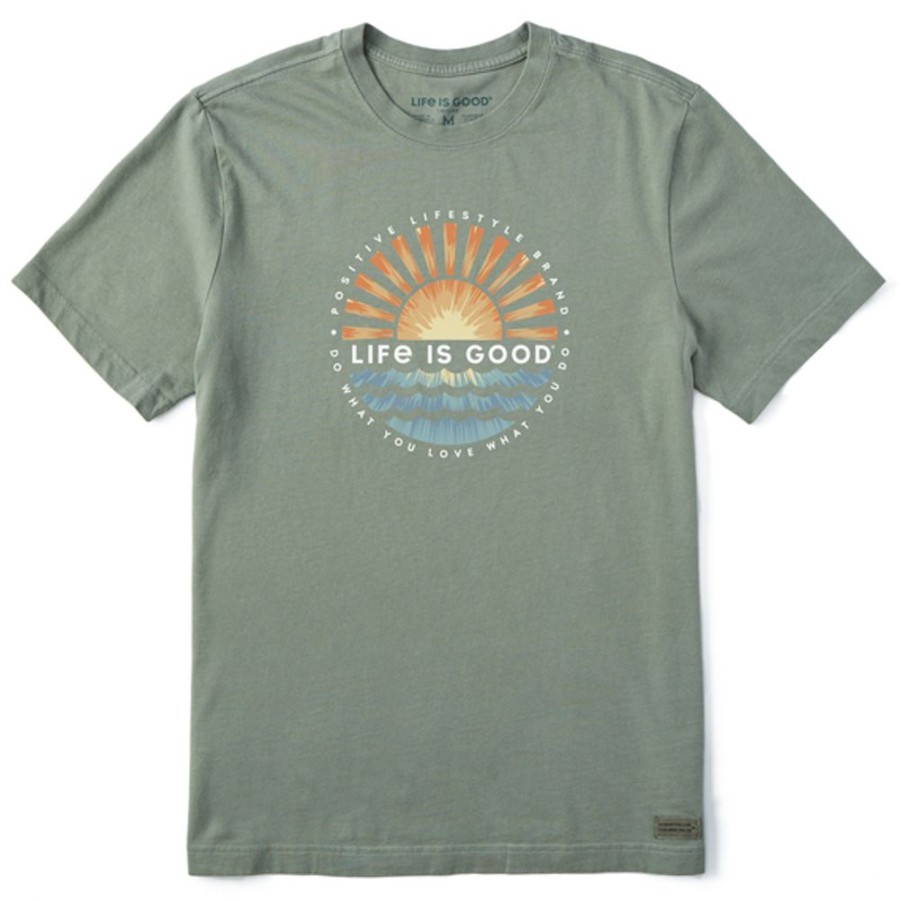 Men Life is Good Graphic Tees | Men'S Clean Sunset Burst Crusher Tee Moss Green