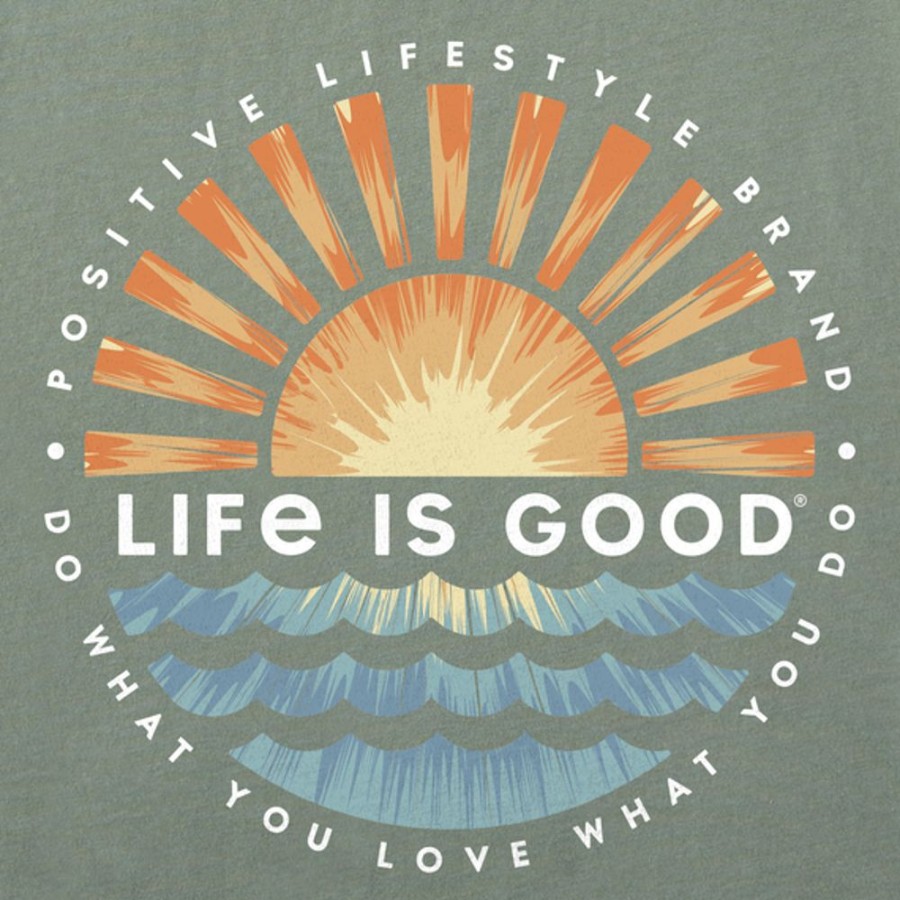 Men Life is Good Graphic Tees | Men'S Clean Sunset Burst Crusher Tee Moss Green