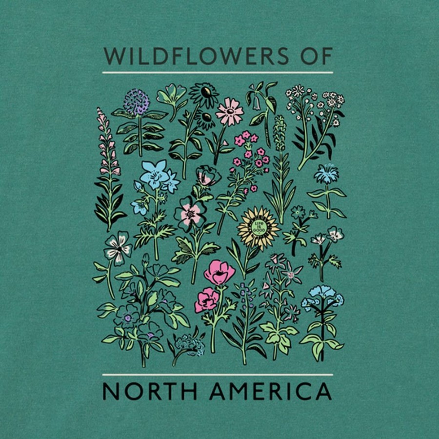 Women Life is Good Graphic Tees | Women'S Realaxed Wildflowers Of North America Boxy Crusher Tee Spruce Green