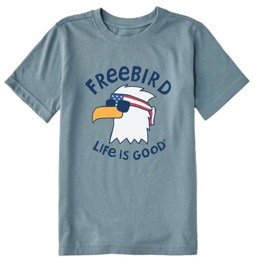 Kids Life is Good Graphic Tees | Kids Freebird Cool Eagle Crusher Tee Smoky Blue