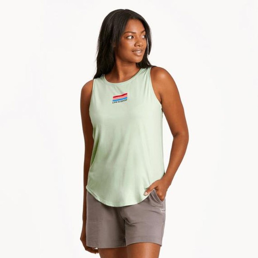 Women Life is Good Active & Slub Tops | Women'S Lig Stripes Active Tank Sage Green