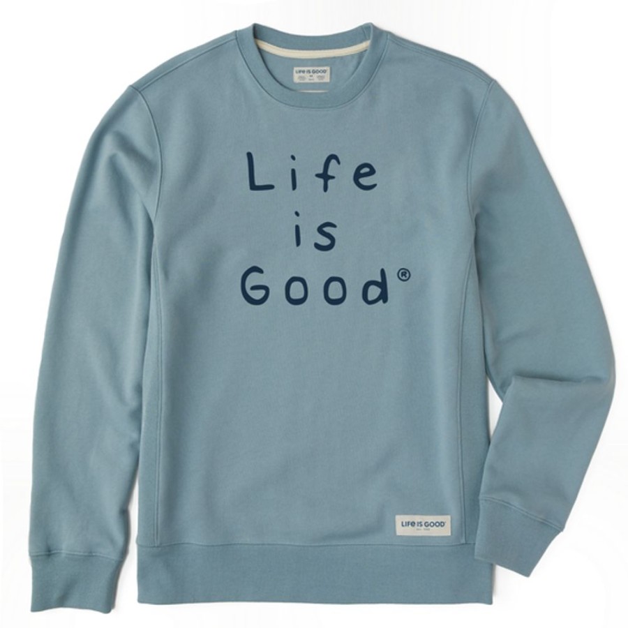 Men Life is Good Sweatshirts & Hoodies | Men'S Quirky Stacked Lig Simply True Fleece Crew Smoky Blue