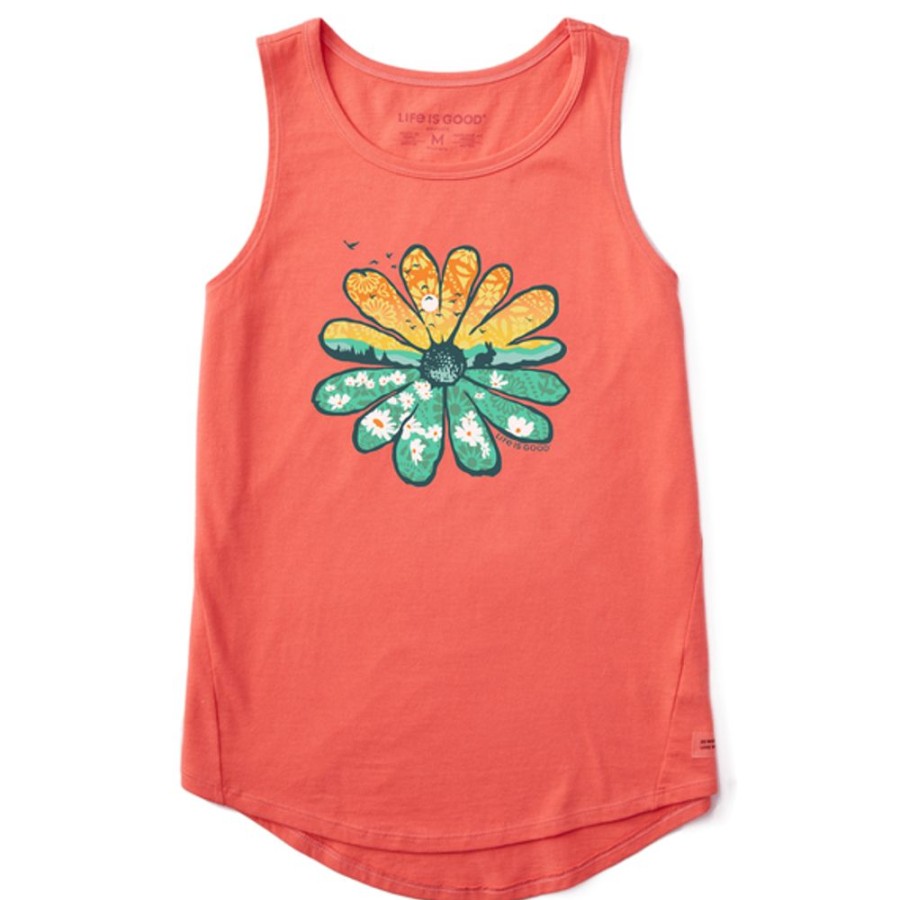 Women Life is Good Graphic Tees | Women'S Spring Daisycape Sleeveless High-Low Crusher Tank Mango Orange