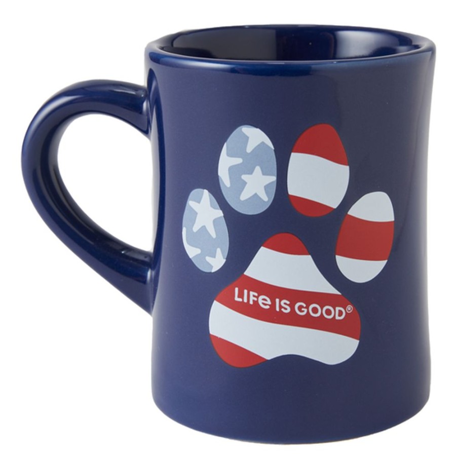 Home Life is Good Mugs | Us Flag Paw Diner Mug Darkest Blue