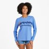 Women Life is Good Graphic Tees | Women'S Palm Sea Stripe Long Sleeve Crusher Tee Cornflower Blue