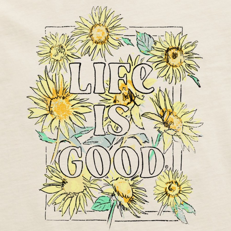 Women Life is Good Crusher-Flex Apparel | Women'S Sunflower Sketch Crusher-Flex Hoodie Tunic Putty White