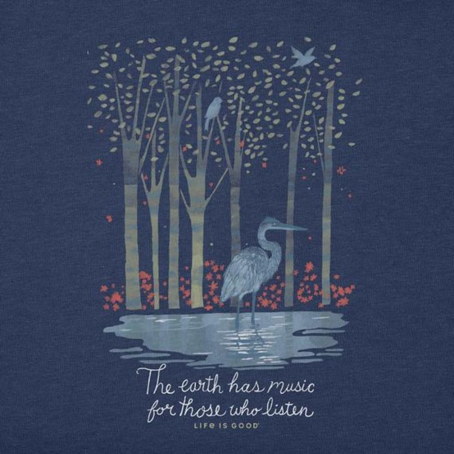 Women Life is Good Sweatshirts & Hoodies | Women'S Earth Has Music Heron Simply True Fleece Crew Darkest Blue