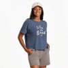 Women Life is Good Boxy Tees | Women'S Lig Tie Dye Vintage Stack Boxy Crusher Tee Darkest Blue