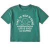 Women Life is Good Graphic Tees | Women'S Showtime Matchbook Rise Coffee Sun Boxy Crusher Tee Spruce Green