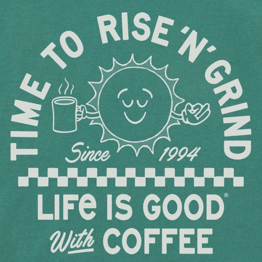 Women Life is Good Graphic Tees | Women'S Showtime Matchbook Rise Coffee Sun Boxy Crusher Tee Spruce Green