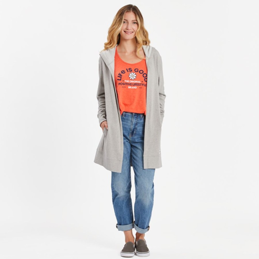 Women Life is Good Sweatshirts & Hoodies | Women'S Good Vibes Wordmark Beyond Hip French Terry Tunic Light Heather Gray