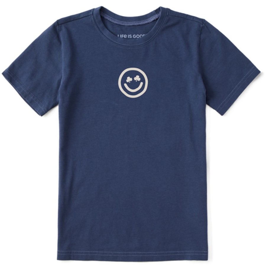 Kids Life is Good Graphic Tees | Kids Clean Clover Smiley Face Crusher Tee Darkest Blue