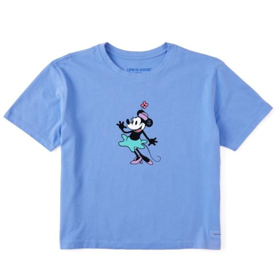 Women Life is Good Boxy Tees | Women'S Clean Steamboat Willie Miss Mouse Boxy Crusher Tee Cornflower Blue