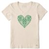 Women Life is Good Graphic Tees | Women'S Celtic Clover Heart Crusher Vee Putty White