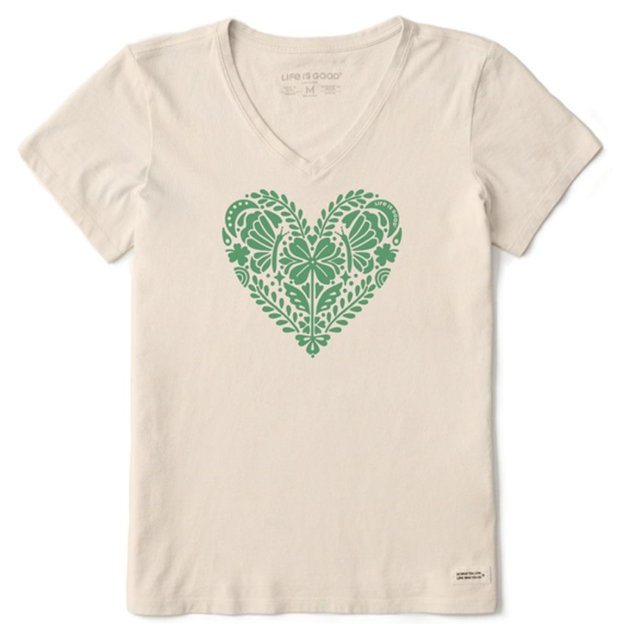 Women Life is Good Graphic Tees | Women'S Celtic Clover Heart Crusher Vee Putty White