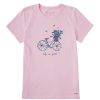 Women Life is Good Graphic Tees | Women'S Quirky Flower Basket Bike Short Sleeve Tee Seashell Pink