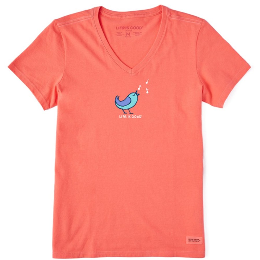 Women Life is Good Graphic Tees | Women'S Alright Bird Short Sleeve Vee Mango Orange