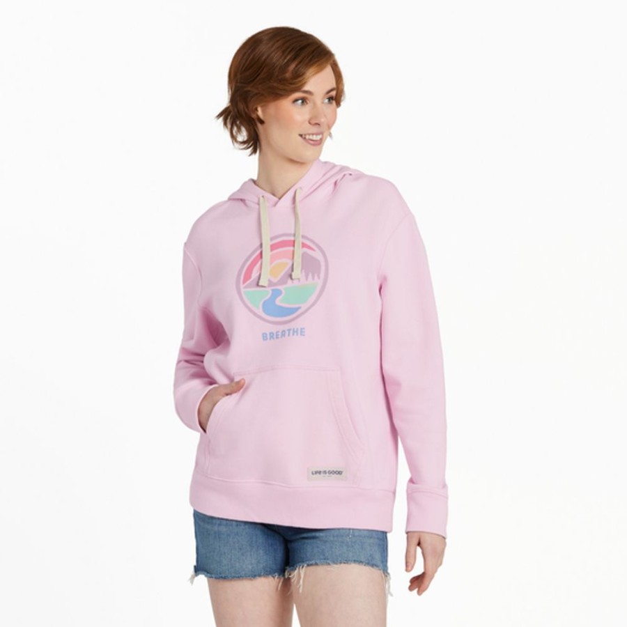 Women Life is Good Sweatshirts & Hoodies | Women'S Sunset Breathe Circle Simply True Fleece Hoodie Seashell Pink