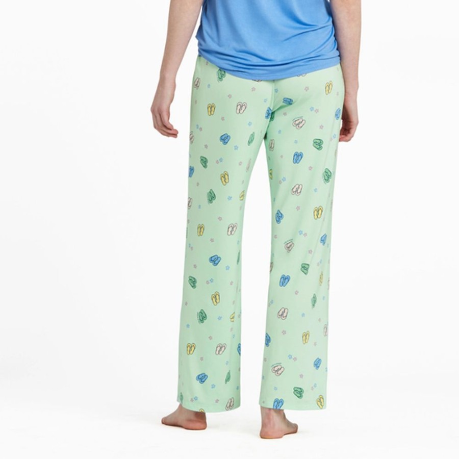 Women Life is Good Sleepwear | Women'S Flip Flop Daisy Pattern Lightweight Sleep Pant Sage Green